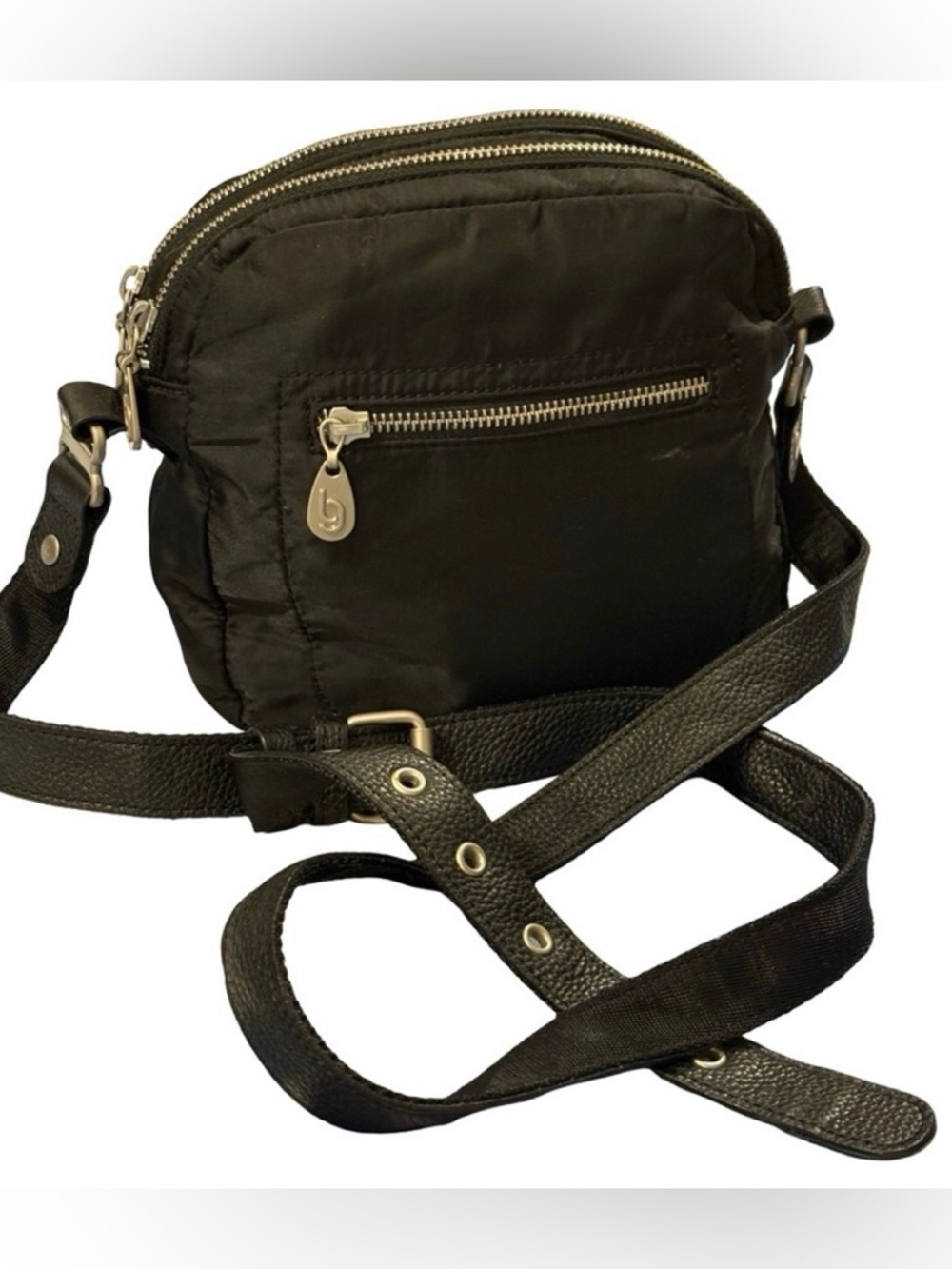 Baggallini Triple Zip Crossbody Bag Black Nylon Travel Organizer Purse